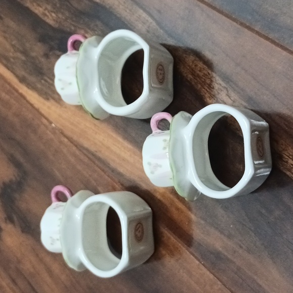 Set of 3 Miniature Floral Teacup Napkin Rings Set - Picture 2 of 6